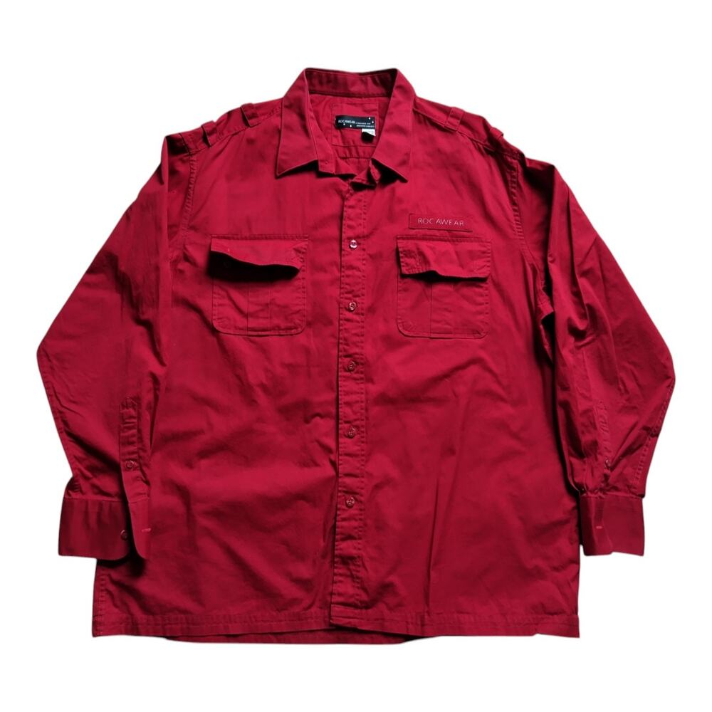 Men's Vintage Rocawear Button Up, Red, 2XL, Cotton, Long Sleeve